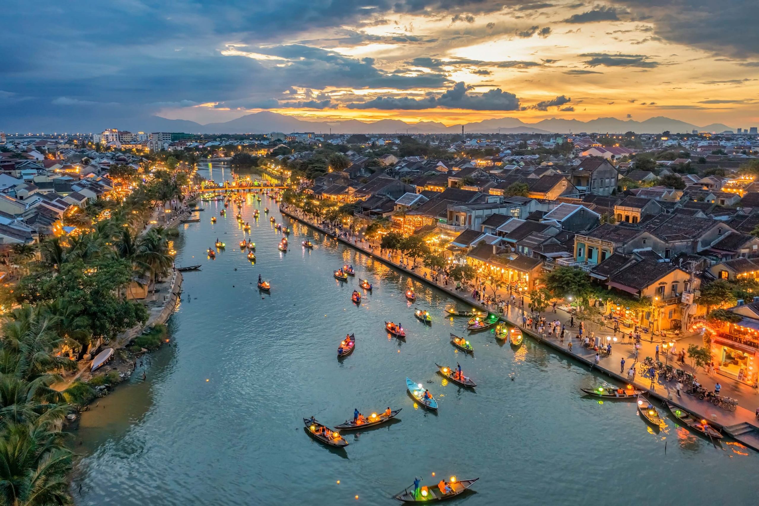 Traditional boats on the Thu Bon River in Hoi An, Vietnam