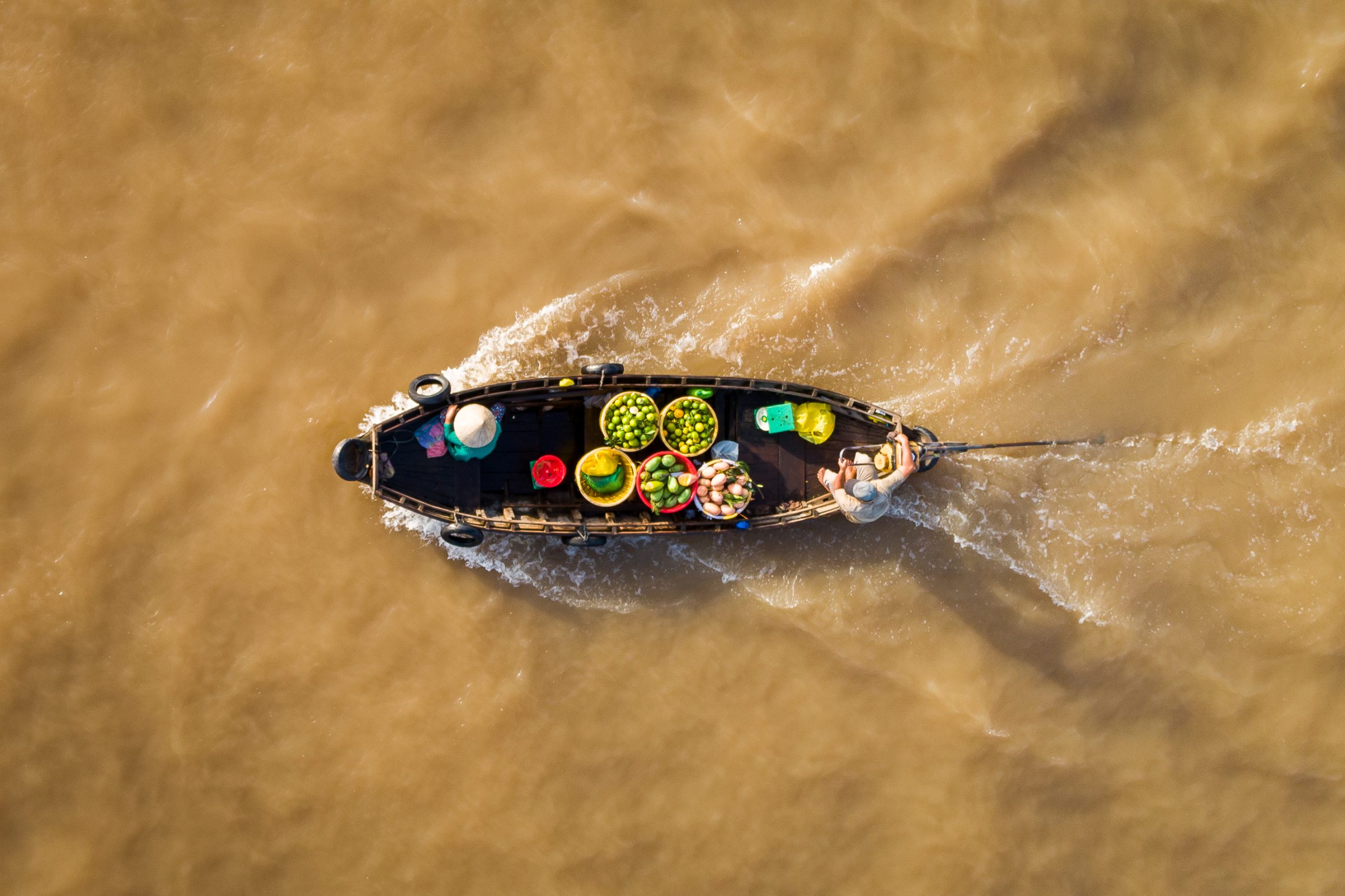 Boat travelling through the waterways of the Mekong Delta, Vietnam