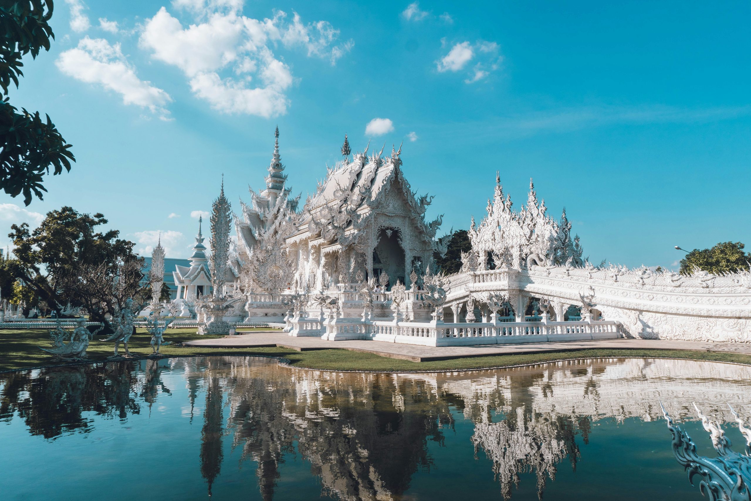 White Thai temple with traditional architecture in Thailand