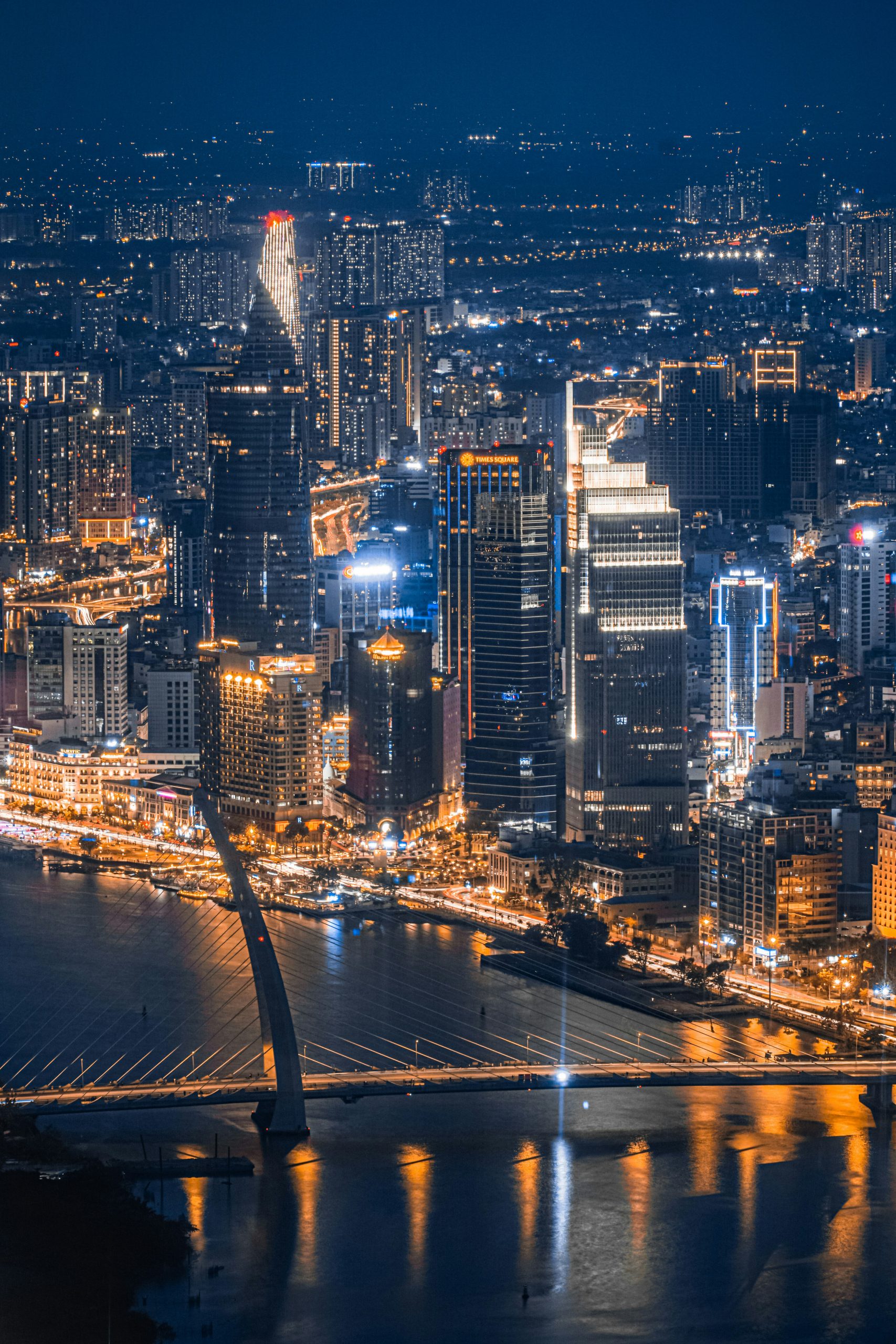 Ho Chi Minh City skyline illuminated at night, Vietnam