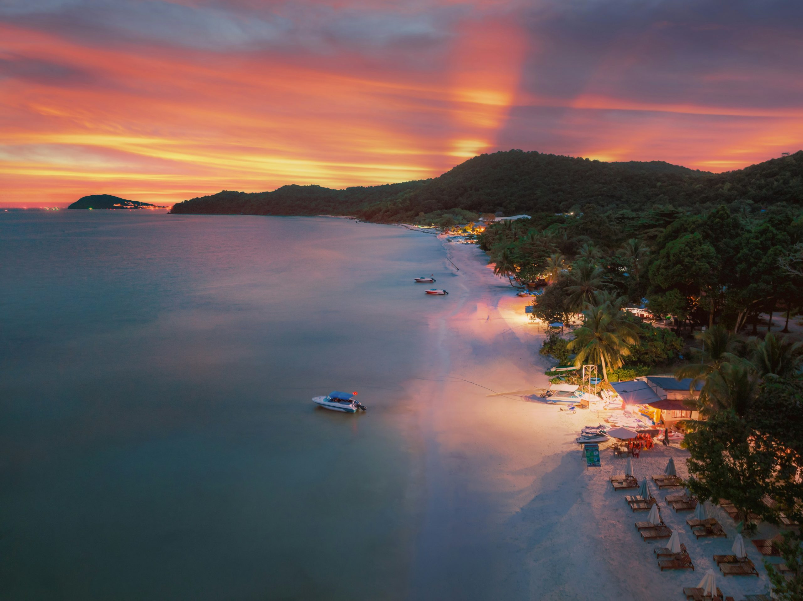 Sunset over a peaceful tropical island coastline in Vietnam