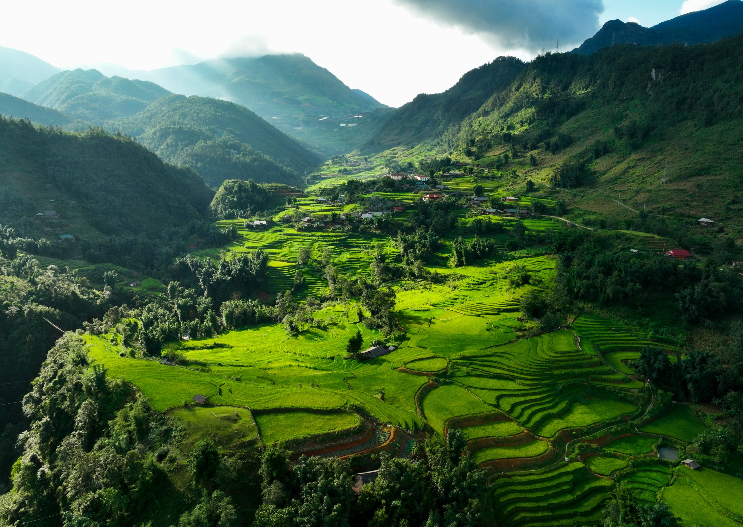 Panoramic mountain scenery and valleys around Sapa in northern Vietnam