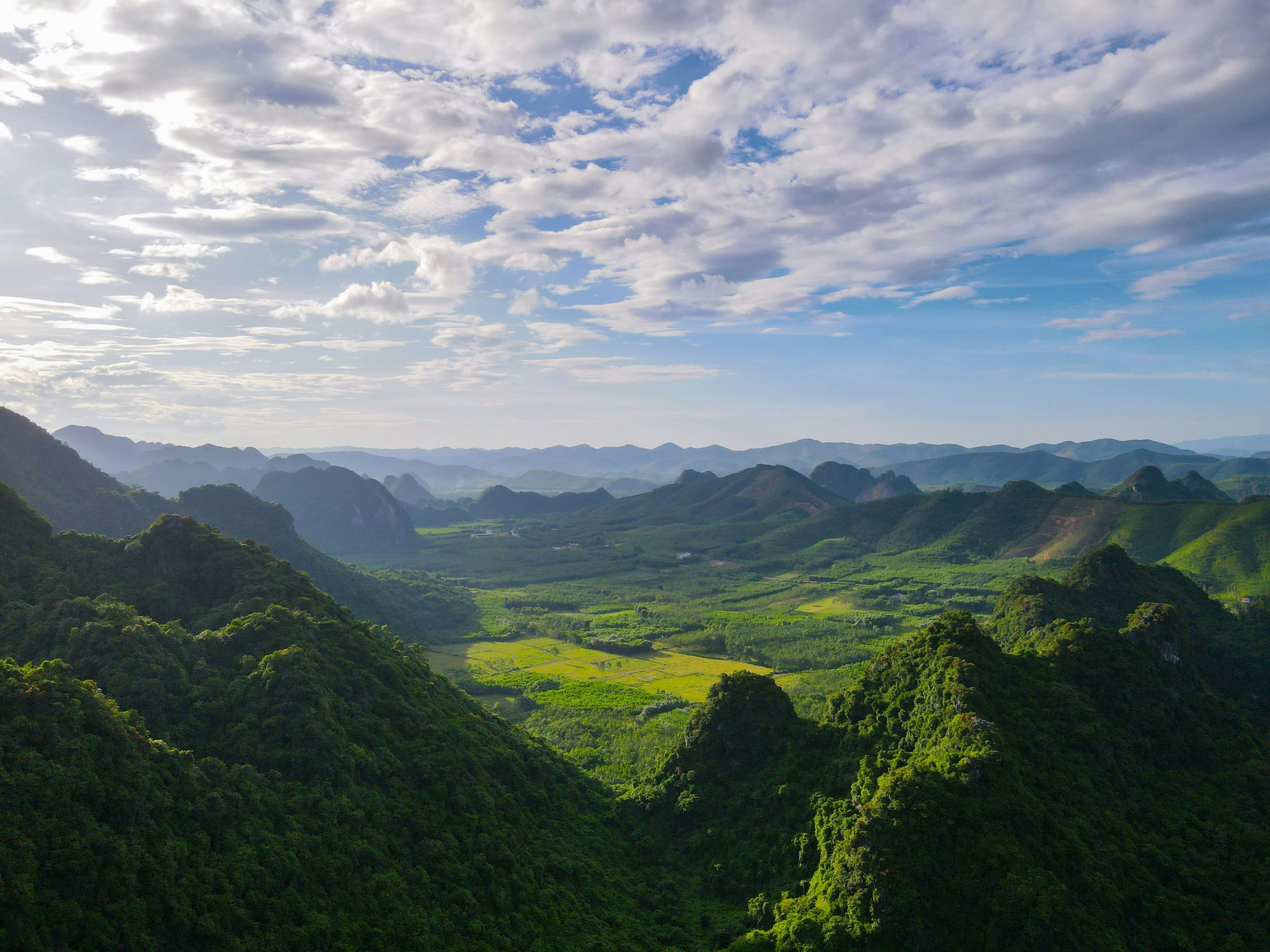 Aerial view of the limestone landscape around Phong Nha in Central Vietnam