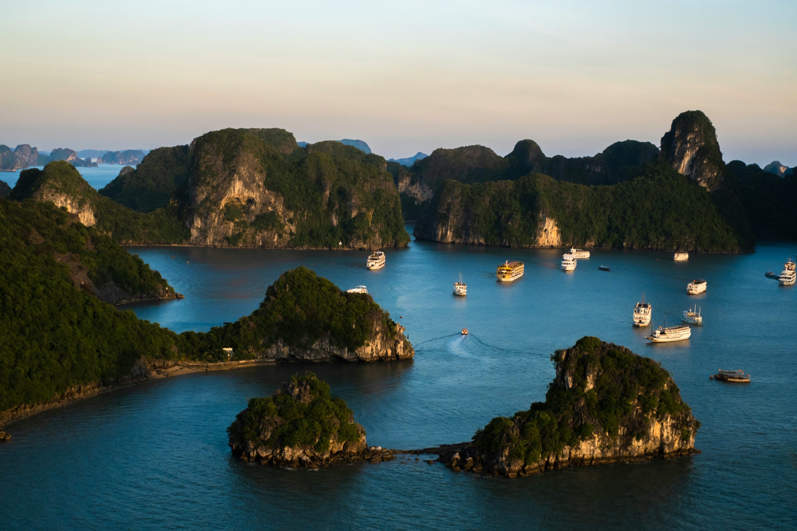 Limestone islands and emerald waters of Lan Ha Bay in Vietnam