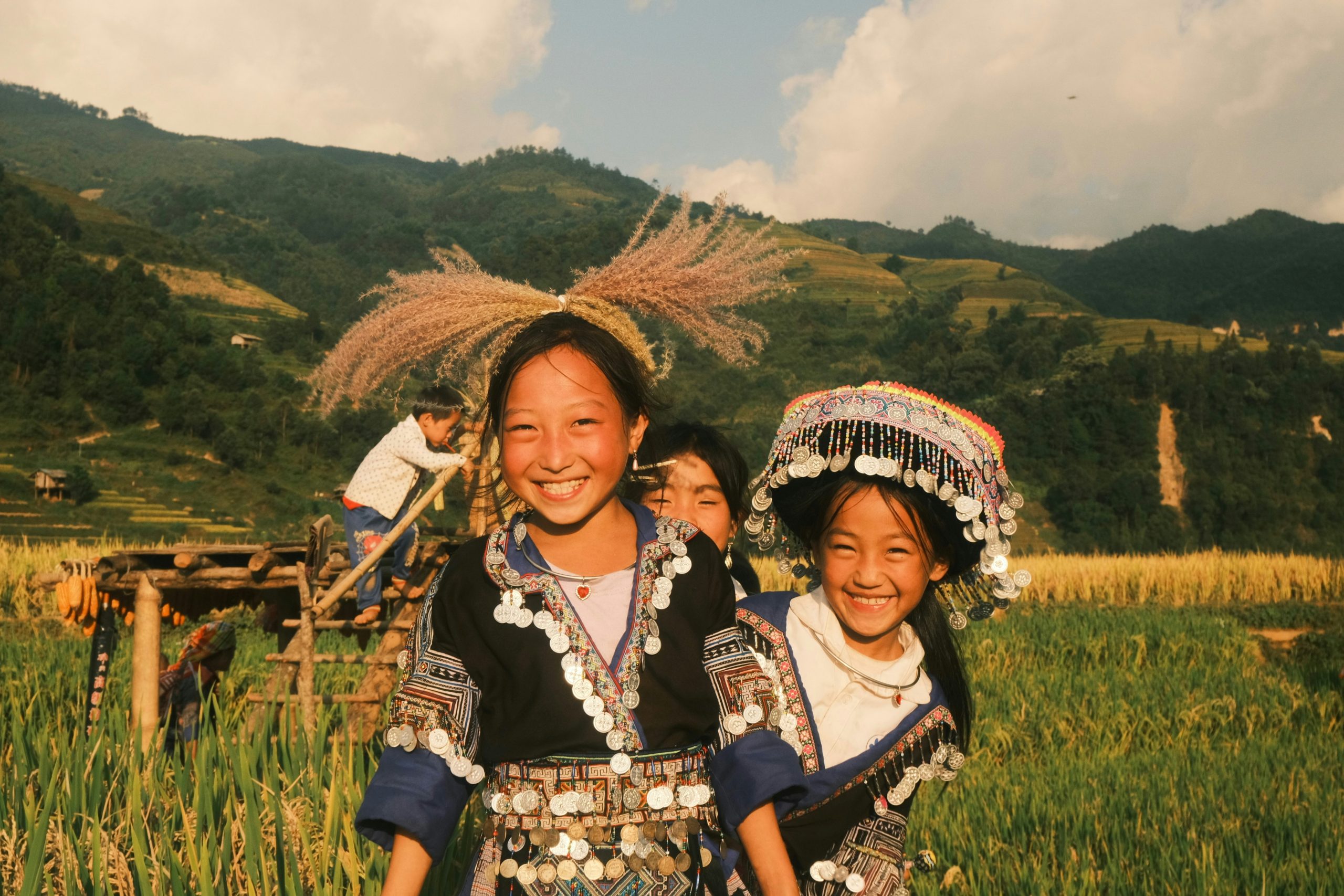 Ethnic minority children wearing traditional clothing in northern Vietnam