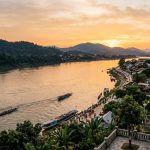 Luang Prabang and the Mekong River at golden hour in Laos