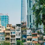 Modern and historic buildings in Ho Chi Minh City, Vietnam