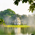 Hoan Kiem Lake and Turtle Tower in the heart of Hanoi, Vietnam